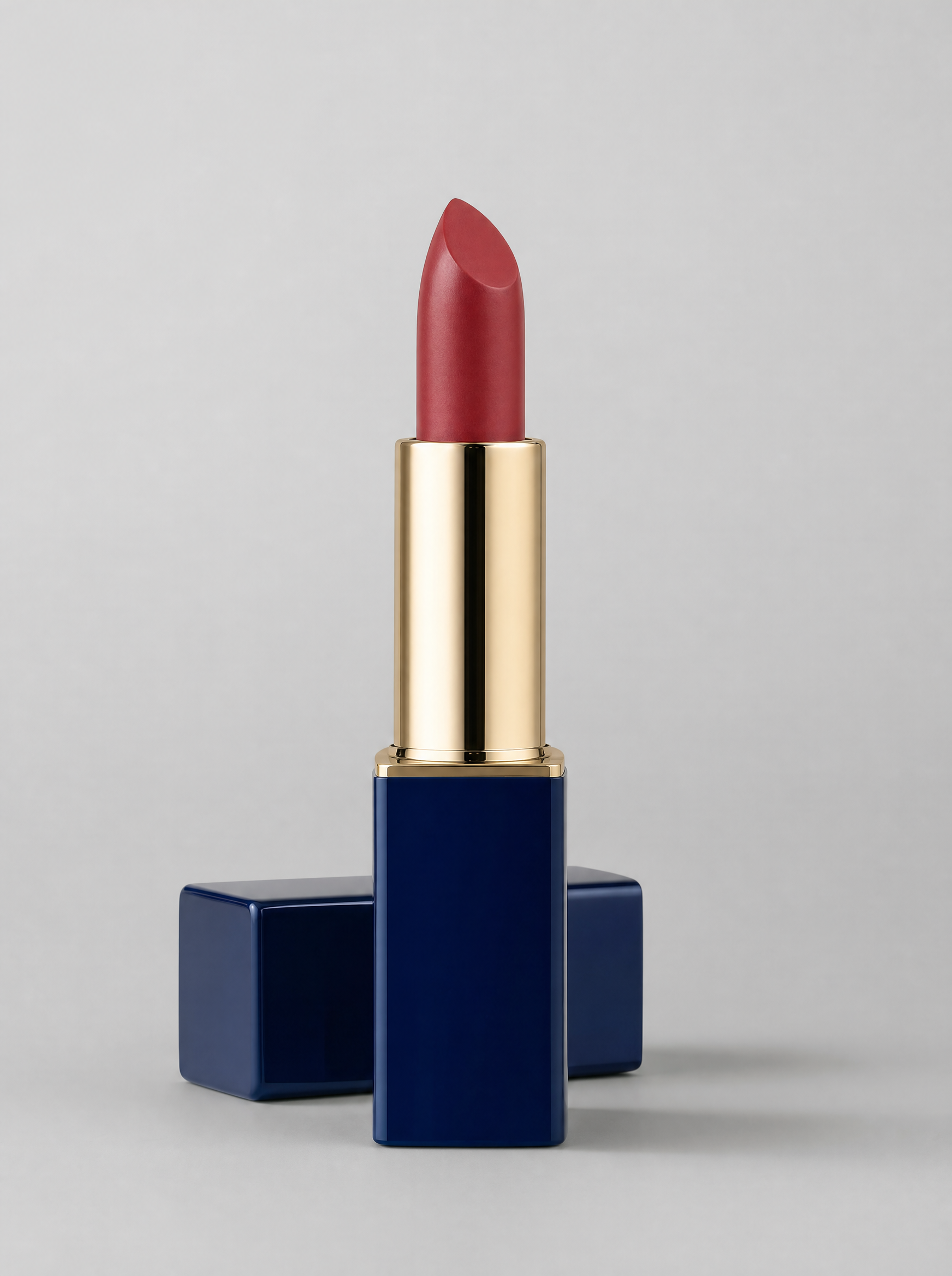 Lipstick in a deep blue case on light gray