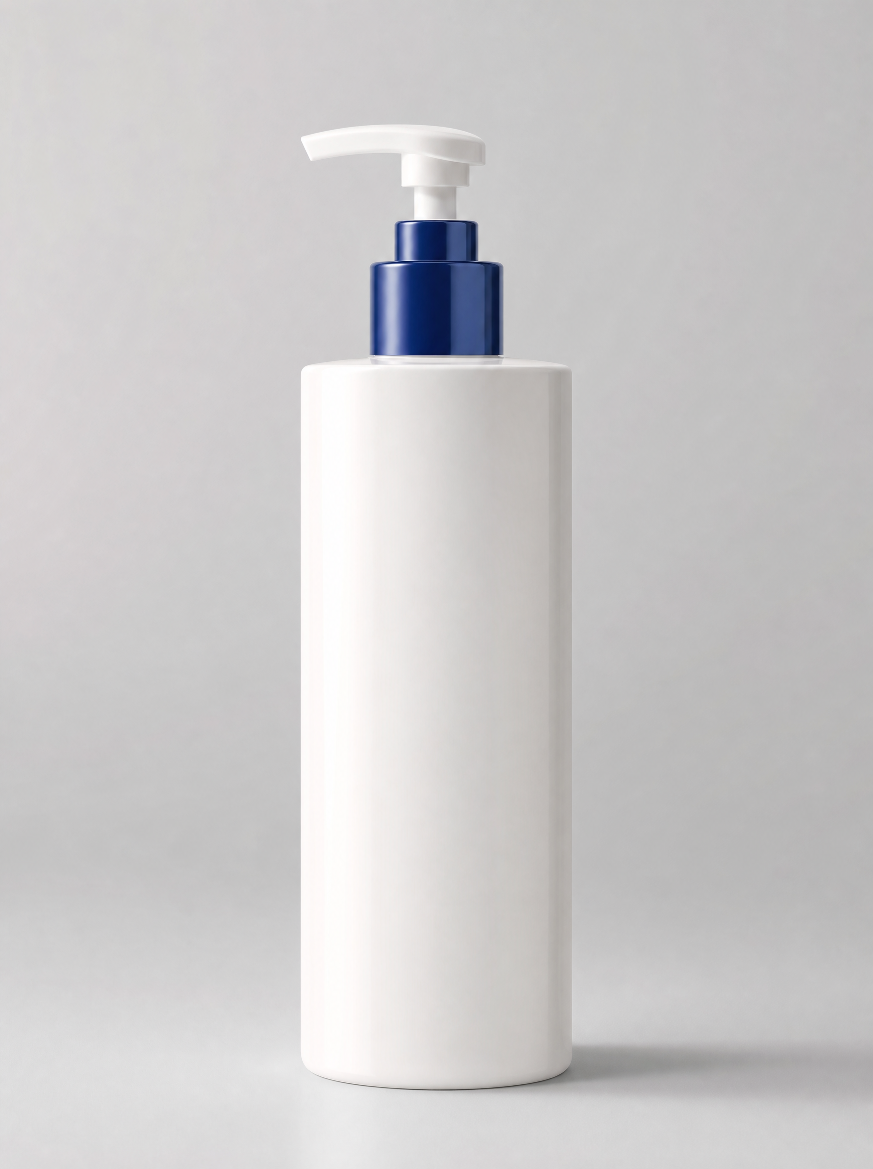 Tall white pump bottle on light gray